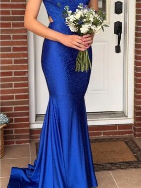 Sapphire Blue Beaded Mermaid Prom Dress
